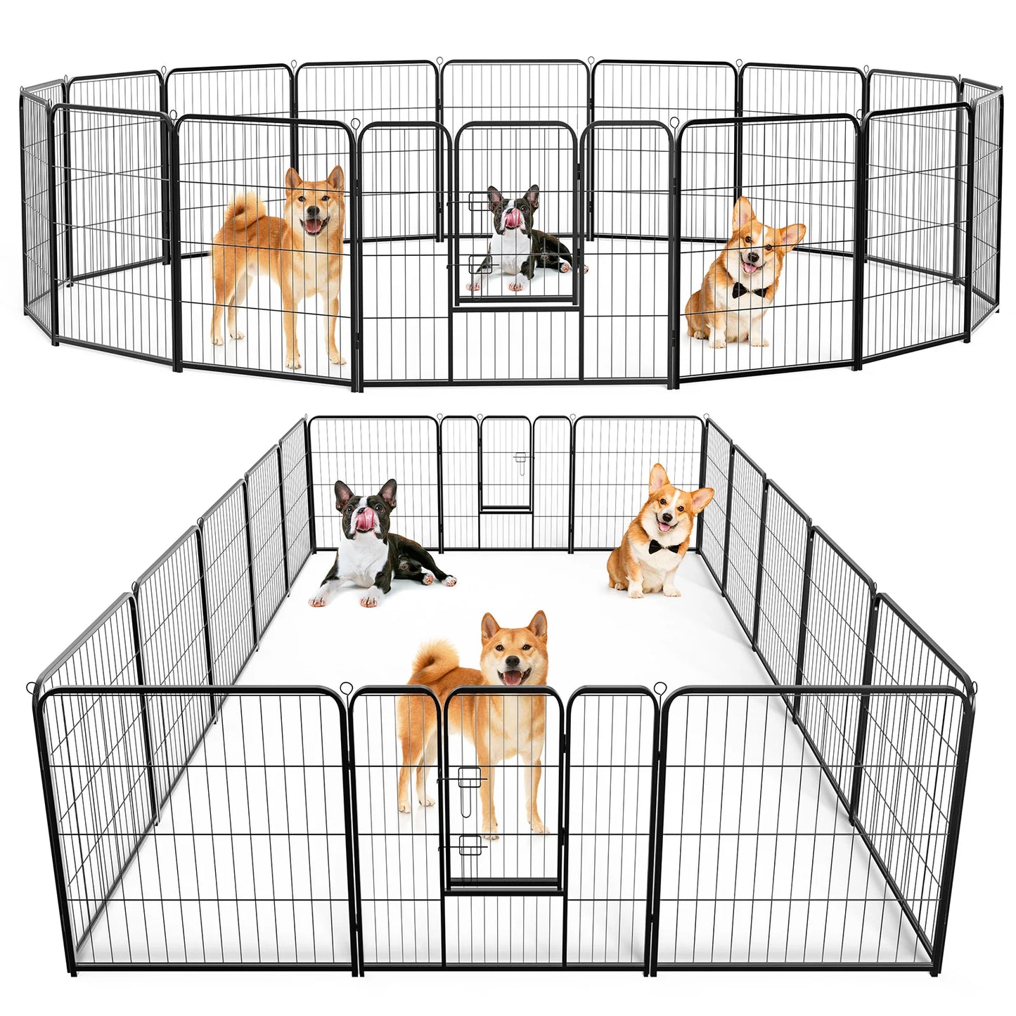 Large Foldable Dog Playpen, 16-Panel Metal Exercise Pen with Gate for Puppies and Dogs