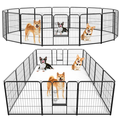Large Foldable Dog Playpen, 16-Panel Metal Exercise Pen with Gate for Puppies and Dogs