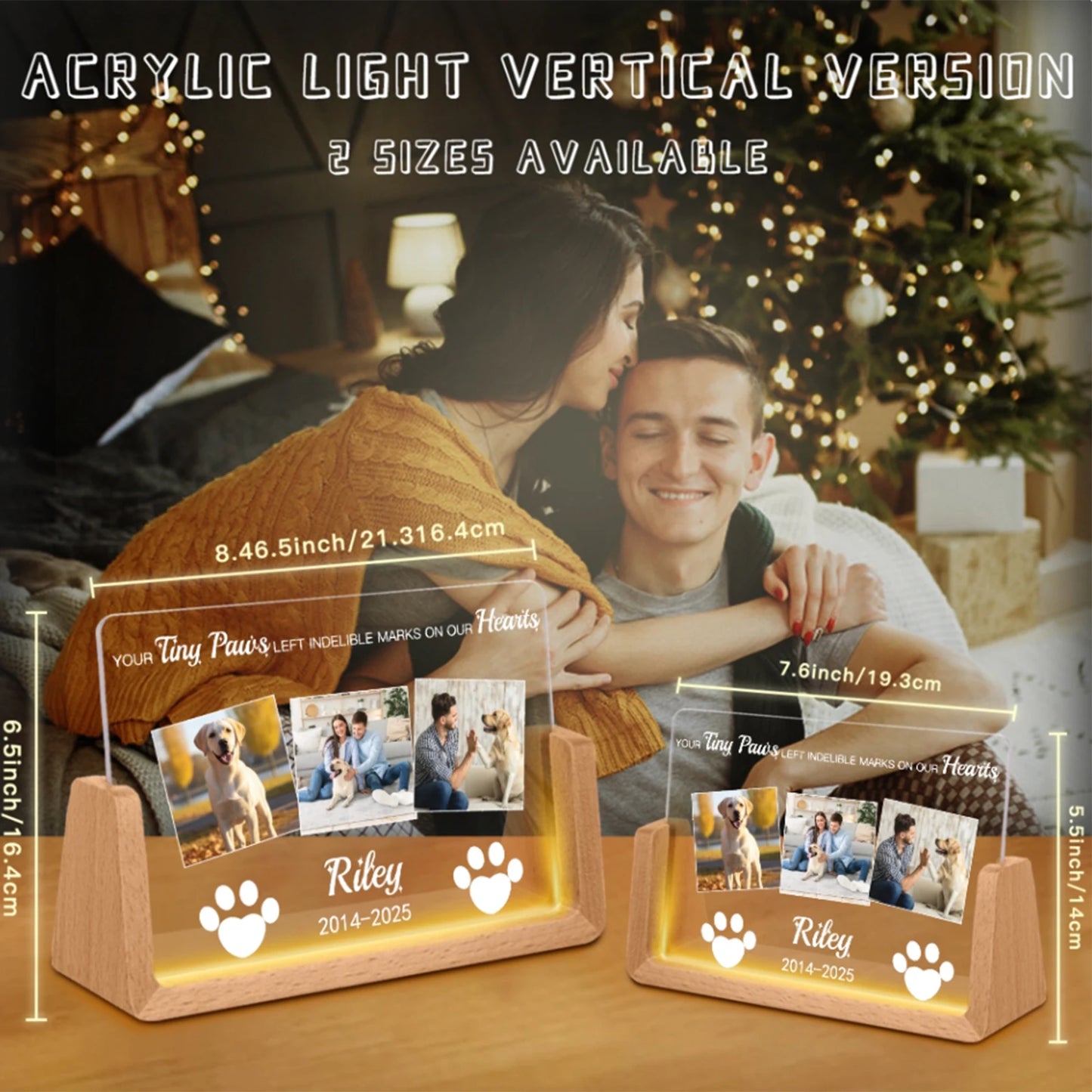 Personalized Pet Night Light, Custom Dog and Cat Photo LED Acrylic Memorial Plaque