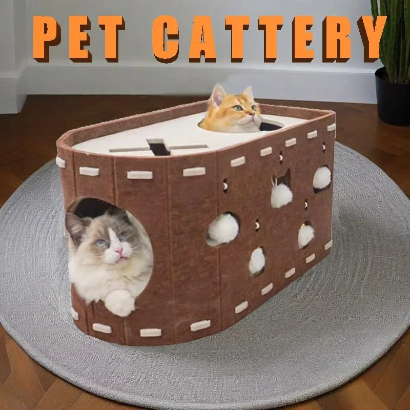 Wear-Resistant Felt Cat Bed, Cat House with Built-In Scratcher for Indoor Resting & Lounging - Bond Well Supplies
