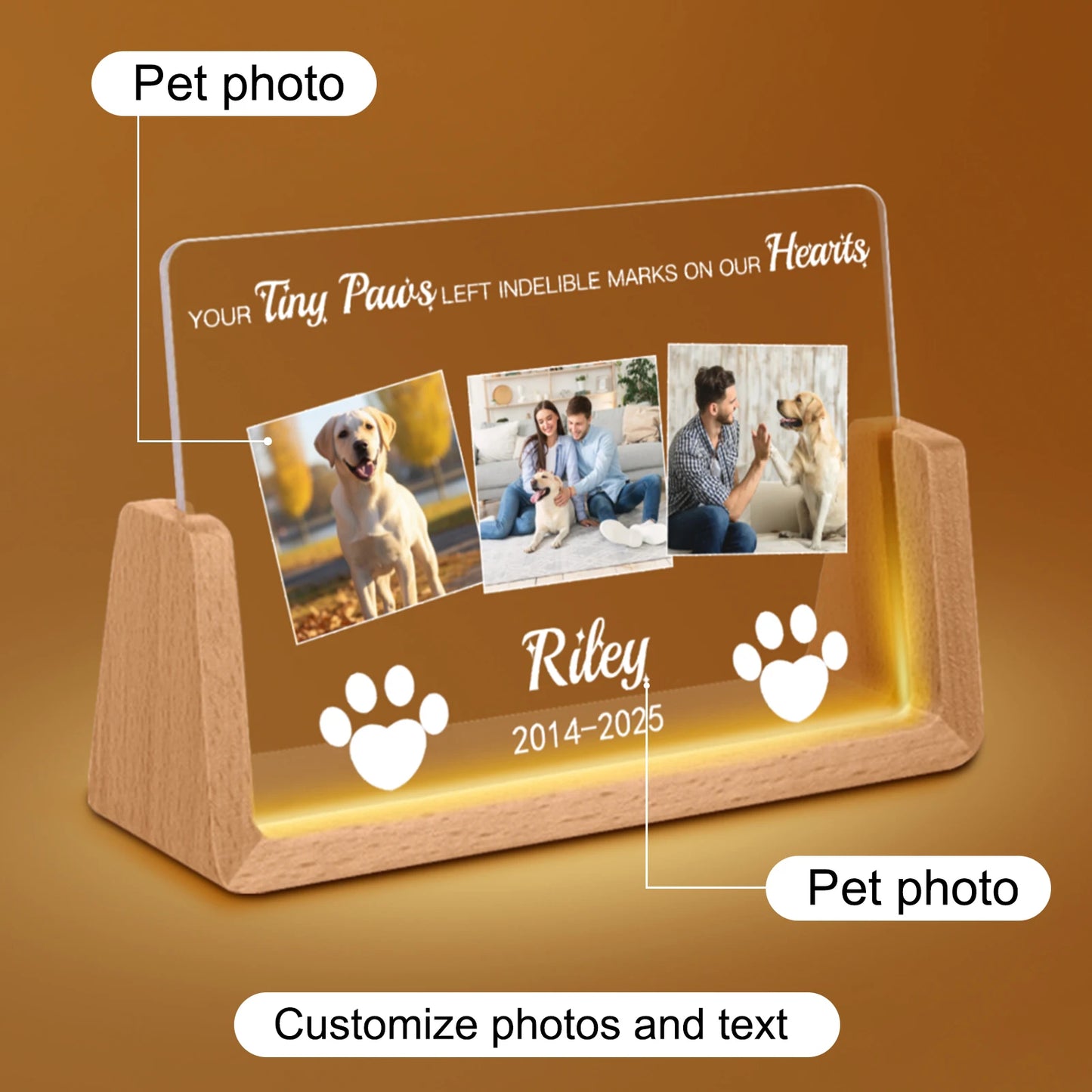 Personalized Pet Night Light, Custom Dog and Cat Photo LED Acrylic Memorial Plaque