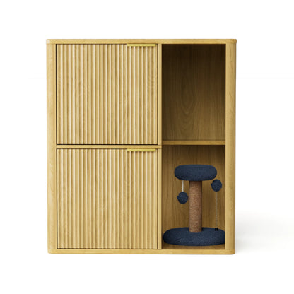 Multi-Functional Cat Litter Cabinet with Cat Tree, Hidden Litter Box Enclosure, Dual Doors & Storage Shelves for Home