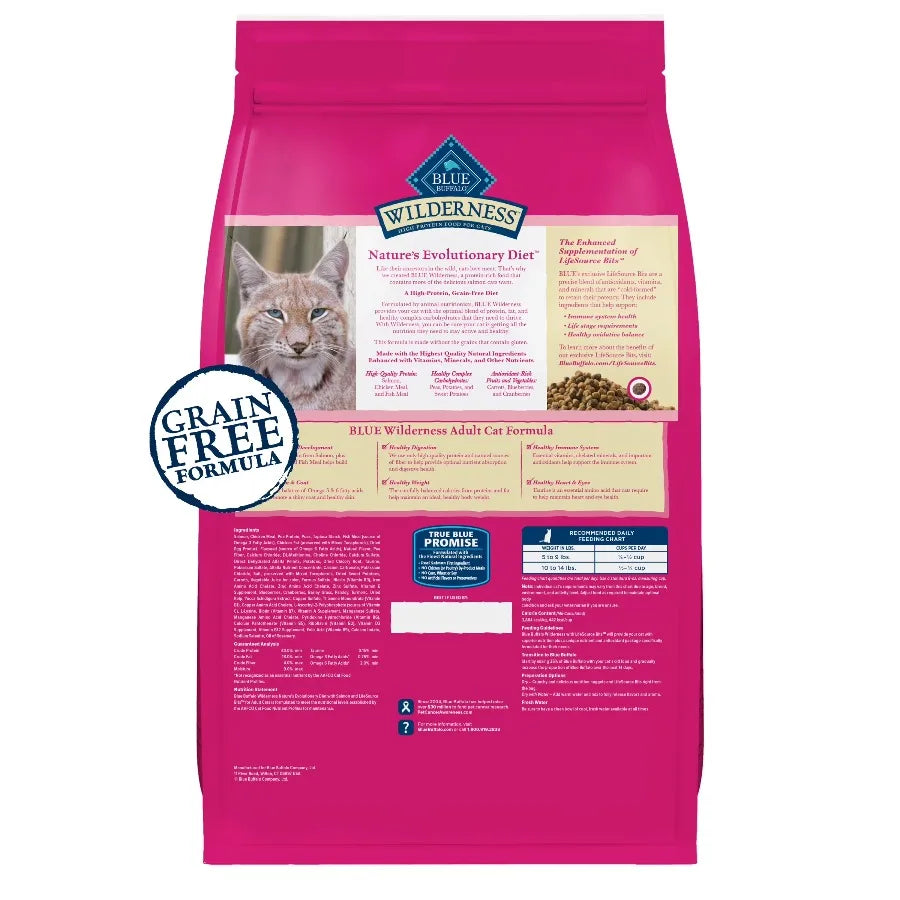 Blue Buffalo Wilderness High-Protein Dry Cat Food, Salmon Recipe for Adult Cats, 9.5-lb Bag - Bond Well Supplies