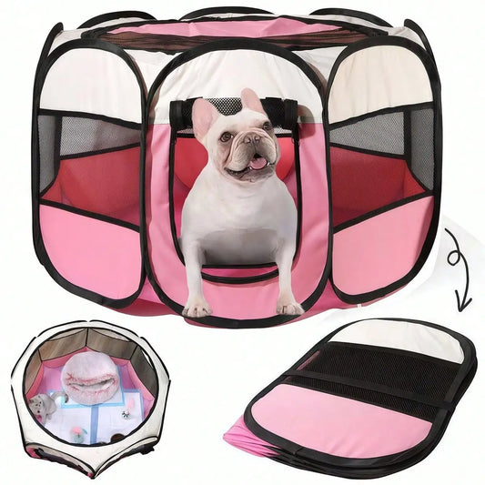 Portable Cat Cage & Dog Crate, Foldable Octagonal Playpen for Home and Travel