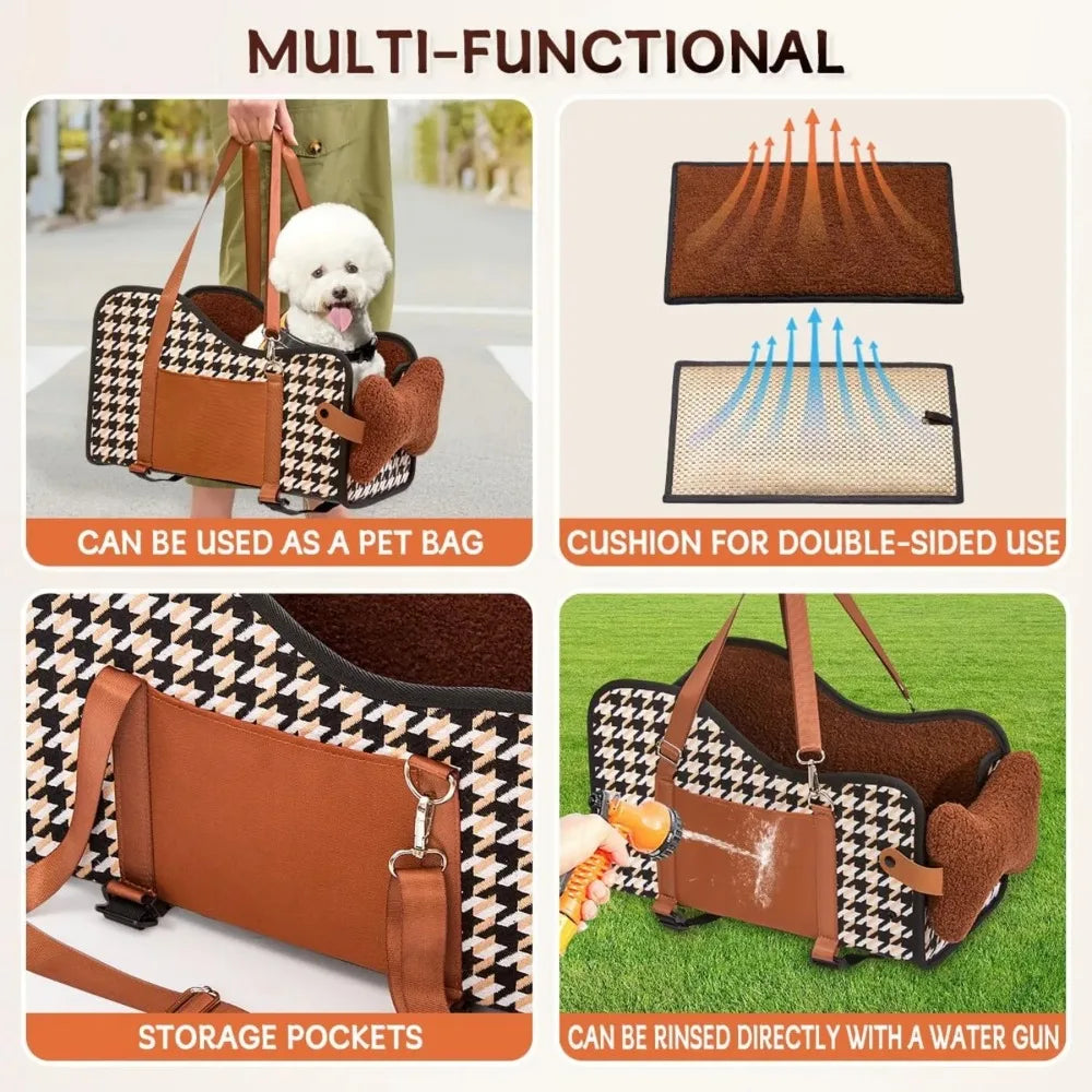 Center Console Dog Car Booster Seat, Portable Travel Bed for Small Dogs and Puppies