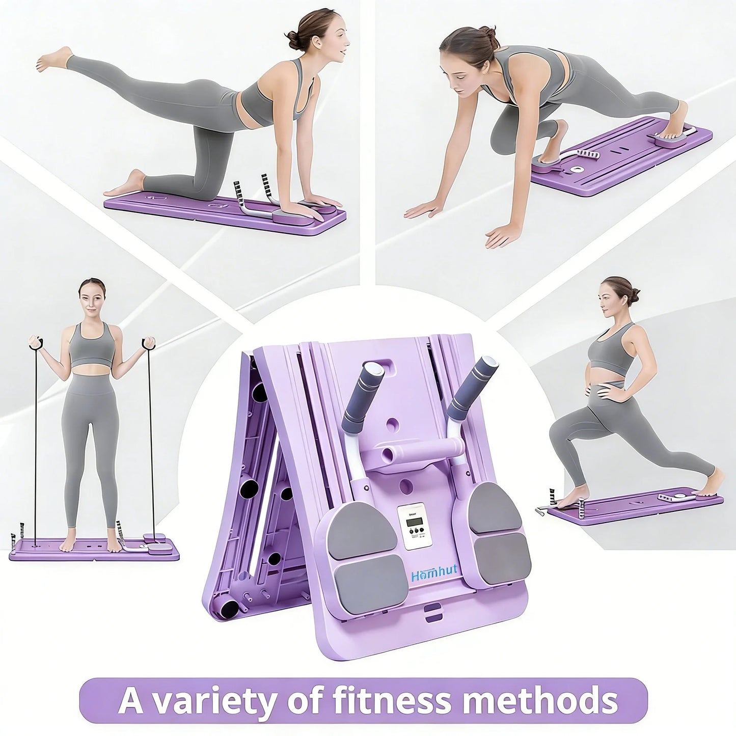 Foldable Pilates Sliding Board with Resistance Bands for Full Body Home Workouts