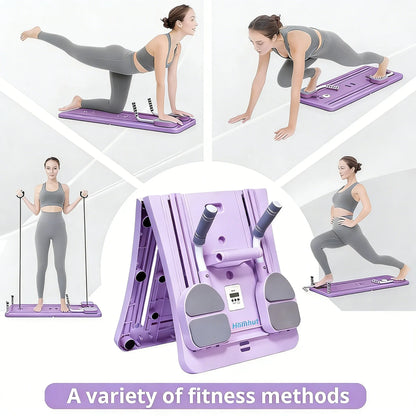 Foldable Pilates Sliding Board with Resistance Bands for Full Body Home Workouts