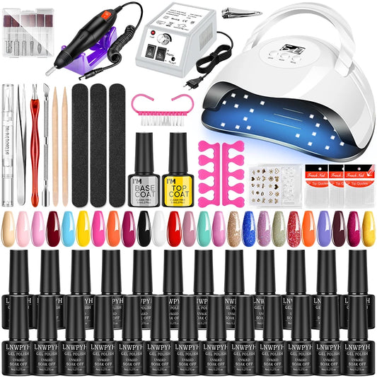Professional 25-Color Gel Polish Manicure Kit, LED UV Nail Lamp, Electric Nail Drill & Nail Art Tools - Bond Well Supplies