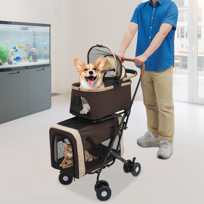 3-in-1 Multifunctional Pet Stroller with 2 Removable Pet Carriers for Small and Medium Dogs