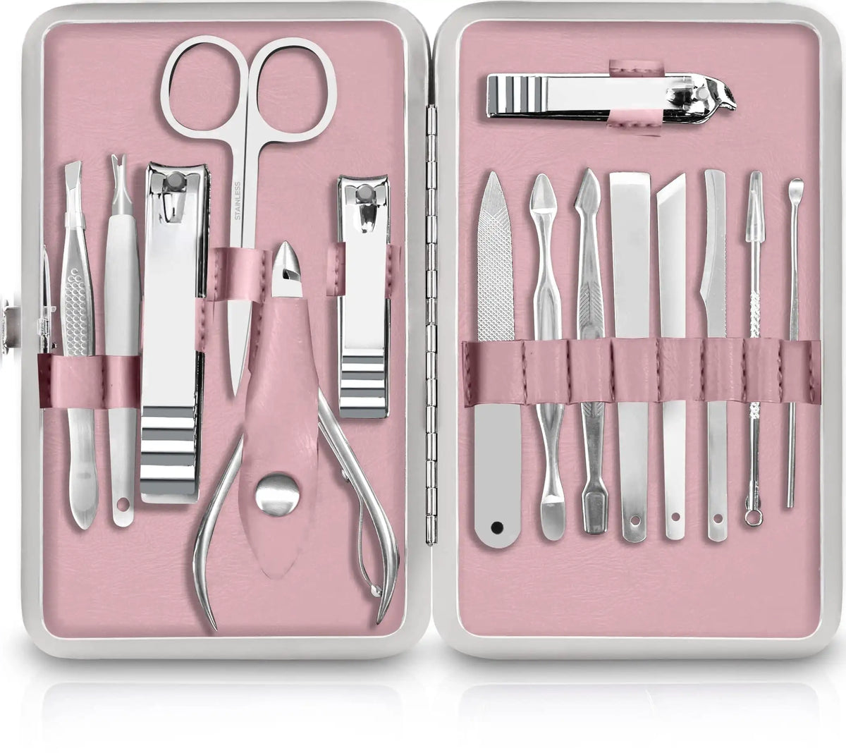 Professional Manicure & Pedicure Set, 15-Piece Nail Clippers & Nail Care Tools with Travel Case, Purple - Bond Well Supplies