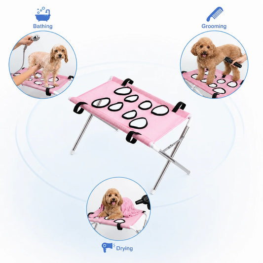 Portable Pet Grooming Bath Hammock Stand, Adjustable Dog & Cat Washing Restraint with Foldable Mesh Support Rack - Bond Well Supplies