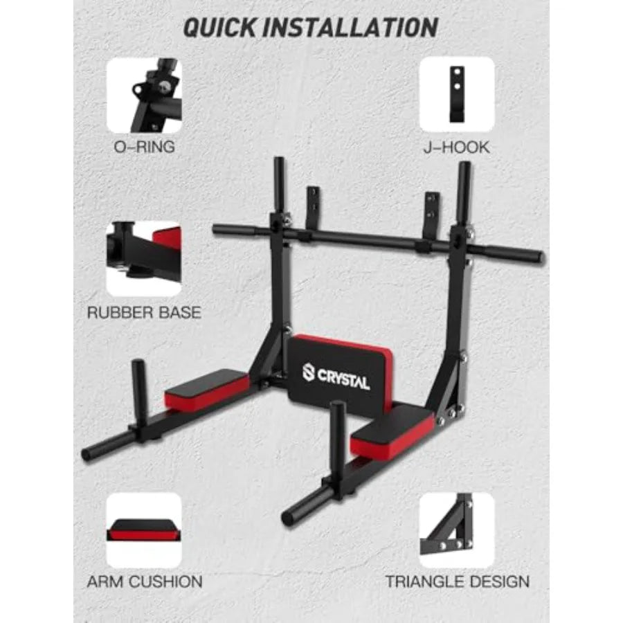 CRYSTAL FIT Heavy-Duty Wall-Mounted Chin-Up Bar, Pull-Up Bar & Dip Station, Supports up to 440 LBS