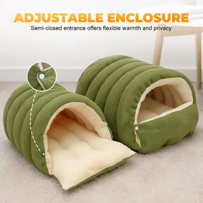 Plush Enclosed Cat House, Warm Winter Sleeping Bed for Cats & Small Pets, Washable Cover - Bond Well Supplies