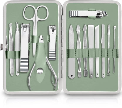 Professional Manicure & Pedicure Set, 15-Piece Nail Clippers & Nail Care Tools with Travel Case, Purple - Bond Well Supplies
