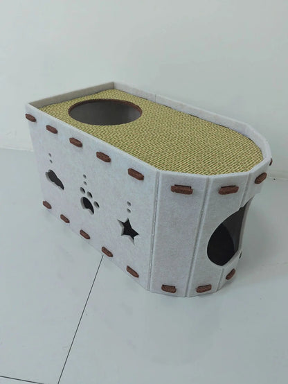 Wear-Resistant Felt Cat Bed, Cat House with Built-In Scratcher for Indoor Resting & Lounging - Bond Well Supplies
