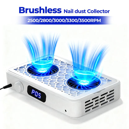 Turbo Nail Dust Extractor, Brushless Vacuum Collector for Manicure Tables