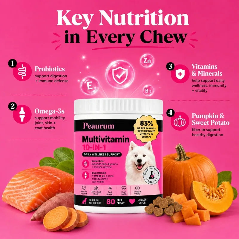 Peaurum 10-in-1 Multivitamin Chewable Tablets for Dogs, Chicken Flavor, 80 Count
