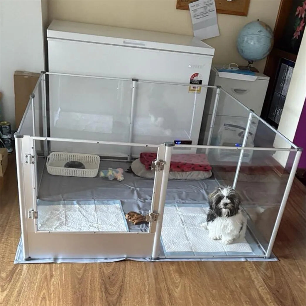 Large Acrylic Dog Playpen with Waterproof Whelping Pad, Clear Indoor Puppy Enclosure & Pet Fence