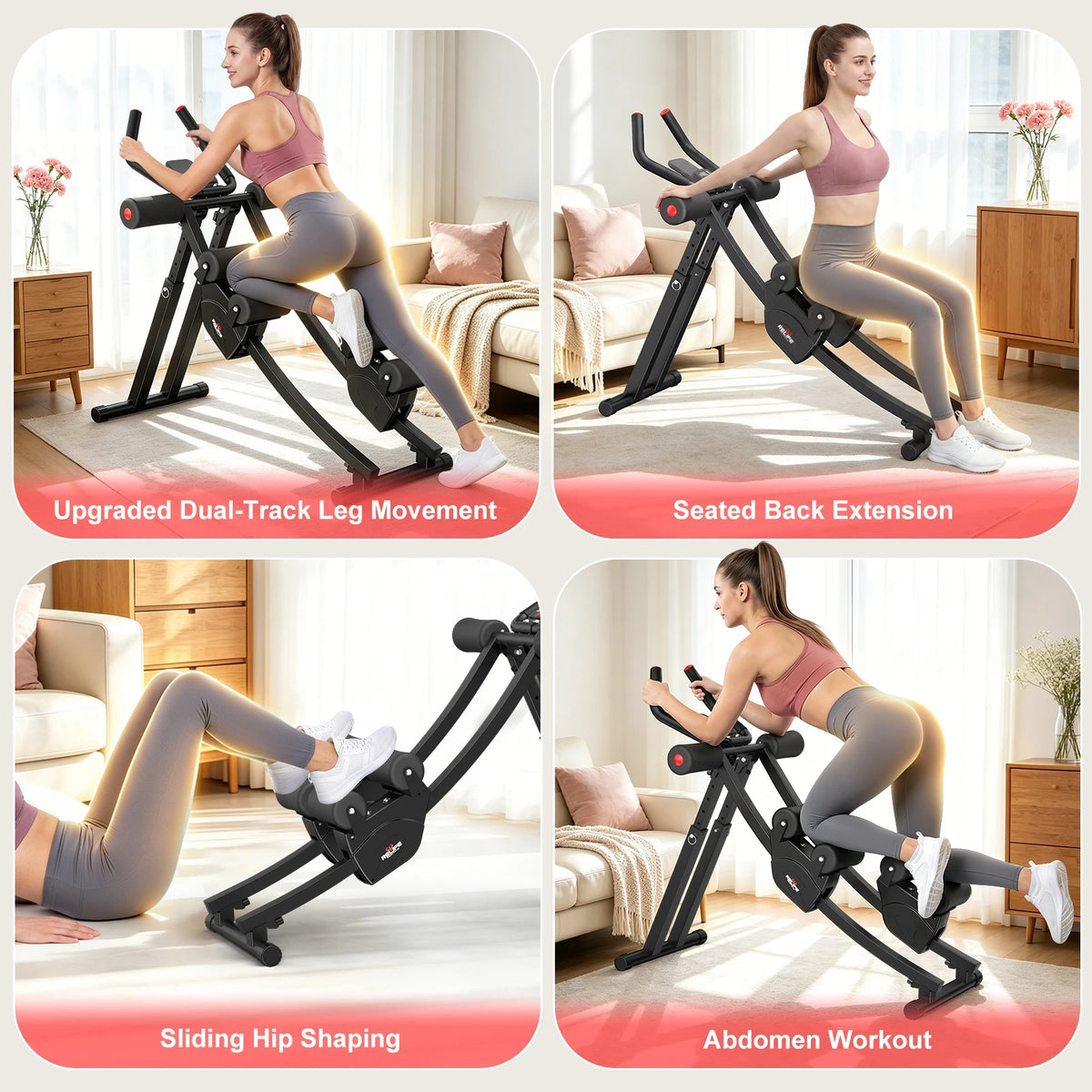 Relife Dual-Track Abdominal Trainer, Foldable Core Workout Machine with 5 Resistance Levels & LCD Display - Bond Well Supplies