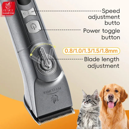 Fenice H100 Cordless Rechargeable Pet Hair Clipper, Low-Noise Dog & Cat Grooming Trimmer