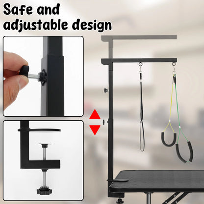 Height-Adjustable Dog Grooming Arm Stand with Clamp, Iron Pet Grooming Support for Nail Trimming & Haircuts