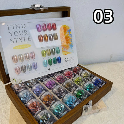 High-End Nail Art Set with 24 Mirror Powder Colors and Ultra-Fine Glitter Effects