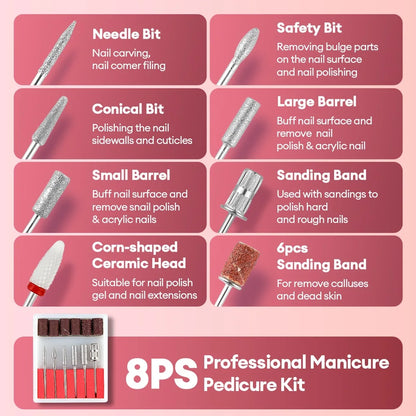 Rechargeable Nail Drill Machine, 45000RPM Portable Electric Nail File for Salon & Home Use - Bond Well Supplies