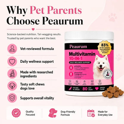 Peaurum 10-in-1 Multivitamin Chewable Tablets for Dogs, Chicken Flavor, 80 Count