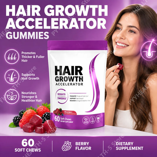 Hair Growth Biotin Soft Chews with Vitamins C & E, Daily Hair Wellness Support, 60 Count - Bond Well Supplies