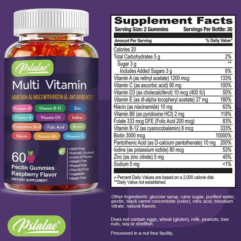 Multivitamin Dietary Gummies, Daily Energy, Skin, Hair & Nail Care with Immune Support - Bond Well Supplies