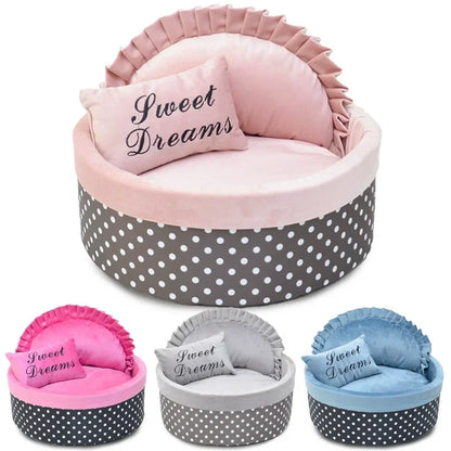 Elegant Pink Lace Pet Sofa, Detachable Oval Bed for Large Dogs & Cats, Princess Design - Bond Well Supplies