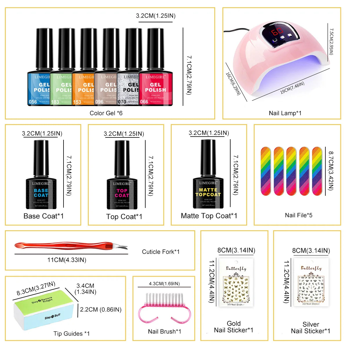 LIMEGIRL UV LED Gel Nail Kit, Semi-Permanent Gel Varnish with Nail Lamp & Professional Manicure Tools - Bond Well Supplies