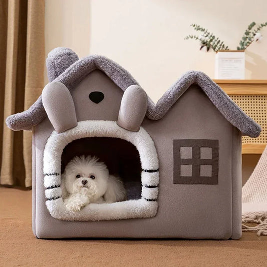 Foldable Dog & Cat Bed, Cozy Winter Pet House with Cushion Mat for Small & Medium Pets - Bond Well Supplies