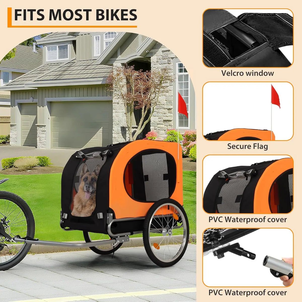 Large Dog Bike Trailer, 88 lb Capacity Foldable Pet Bicycle Carrier with Universal Coupler