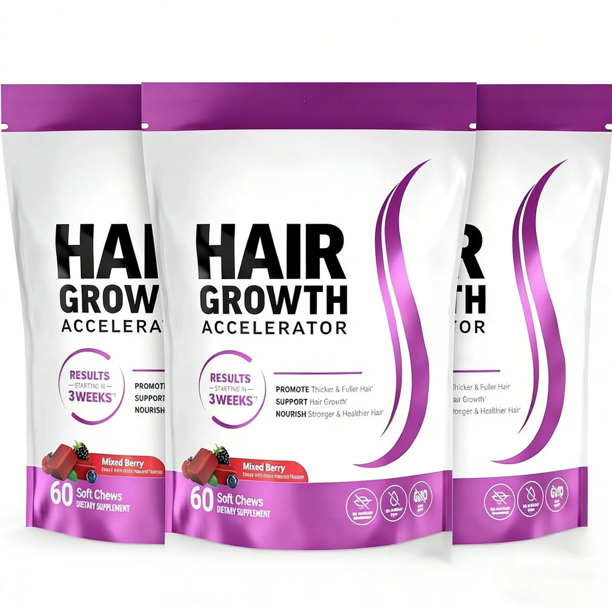 Hair Growth Biotin Soft Chews with Vitamins C & E, Daily Hair Wellness Support, 60 Count - Bond Well Supplies