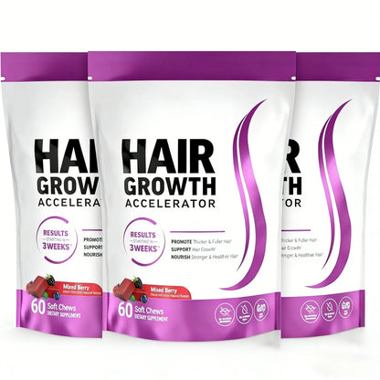 Hair Growth Biotin Soft Chews with Vitamins C & E, Daily Hair Wellness Support, 60 Count - Bond Well Supplies