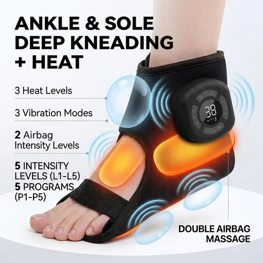Cordless Foot & Ankle Compression Massager, Vibrating Warming Support Sleeve