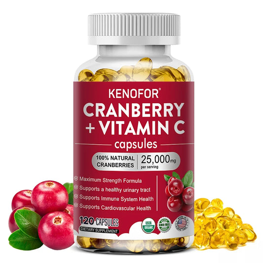 Cranberry & Vitamin C Supplement 25,000mg, Urinary Tract, Immune & Antioxidant Support for Women - Bond Well Supplies