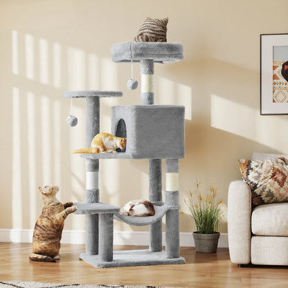 44-Inch Multi-Cat Climbing Tower, JHK Indoor Cat Tree with Natural Sisal Scratching Posts & Stable Cat House