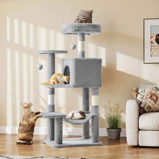 44-Inch Multi-Cat Climbing Tower, JHK Indoor Cat Tree with Natural Sisal Scratching Posts & Stable Cat House