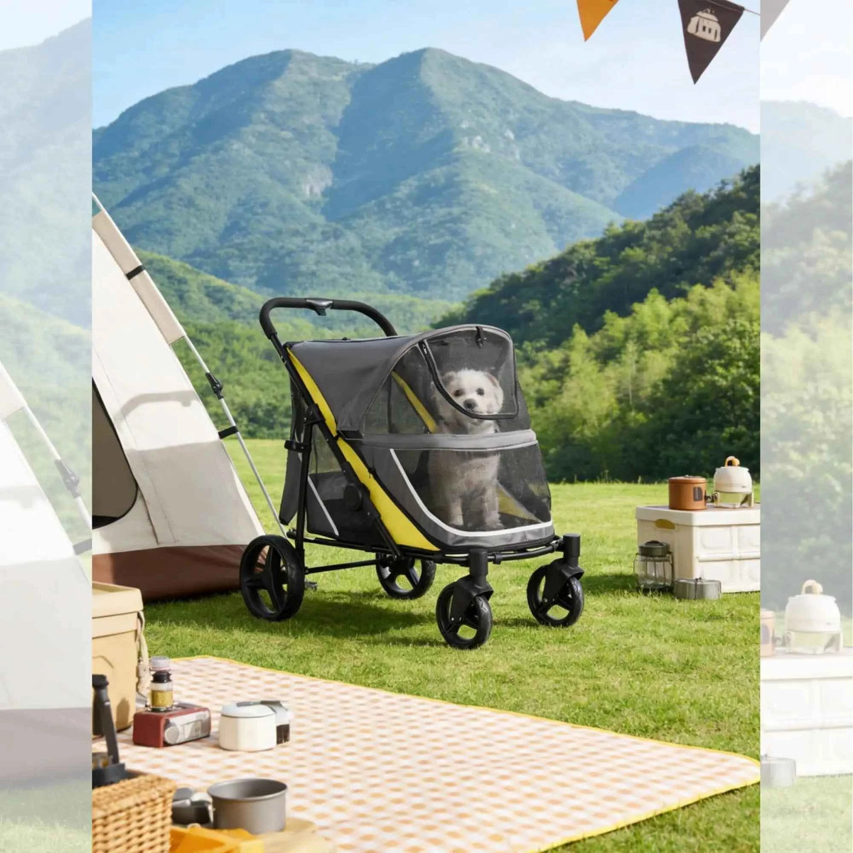 Dog Stroller for Large & Medium Dogs, Collapsible Wagon with Dual Entry, Breathable Mesh and Foot Brake