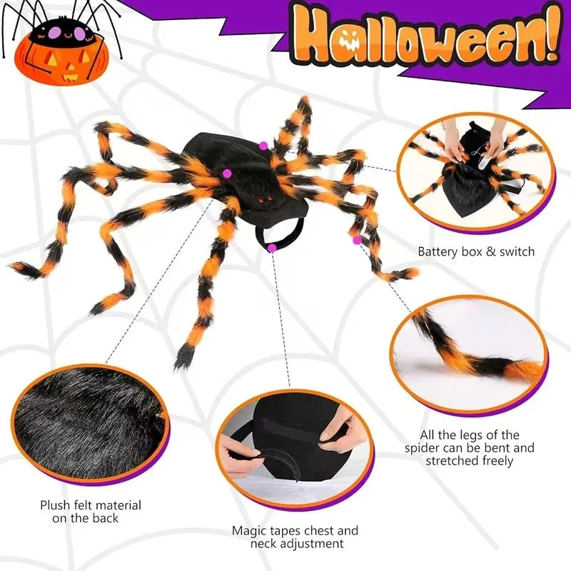 Glowing Spider Dog Halloween Costume, LED Light-Up Pet Cosplay Outfit for Halloween Parties - Bond Well Supplies