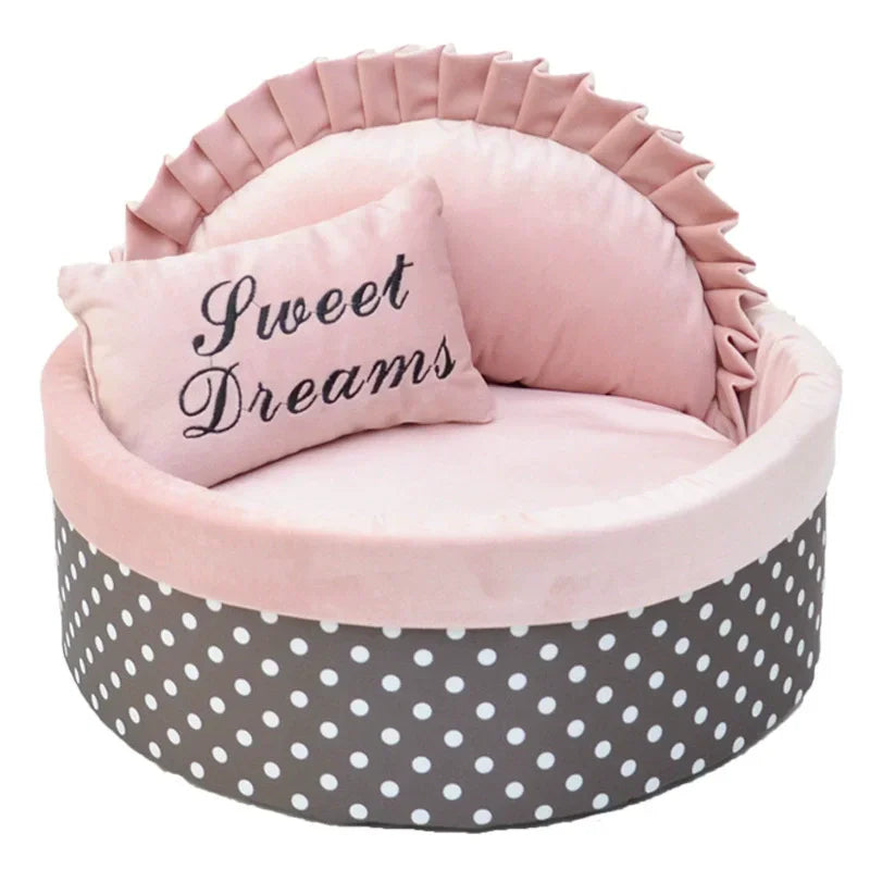 Elegant Pink Lace Pet Sofa, Detachable Oval Bed for Large Dogs & Cats, Princess Design - Bond Well Supplies