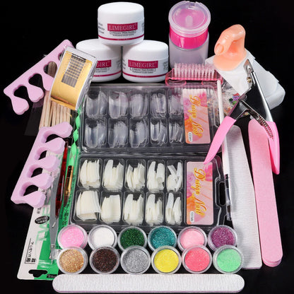 Professional Acrylic Nail Extension Kit, Powder & Liquid Monomer with Crystal Glitter, 3D Nail Tips & Art Tools - Bond Well Supplies