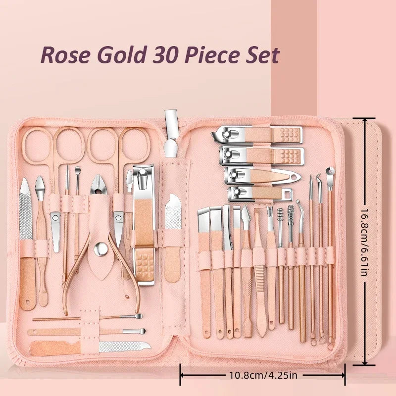 30-Piece Professional Stainless Steel Manicure and Pedicure Set with Travel Case