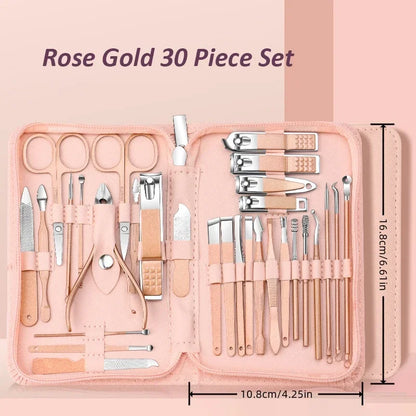 30-Piece Professional Stainless Steel Manicure and Pedicure Set with Travel Case