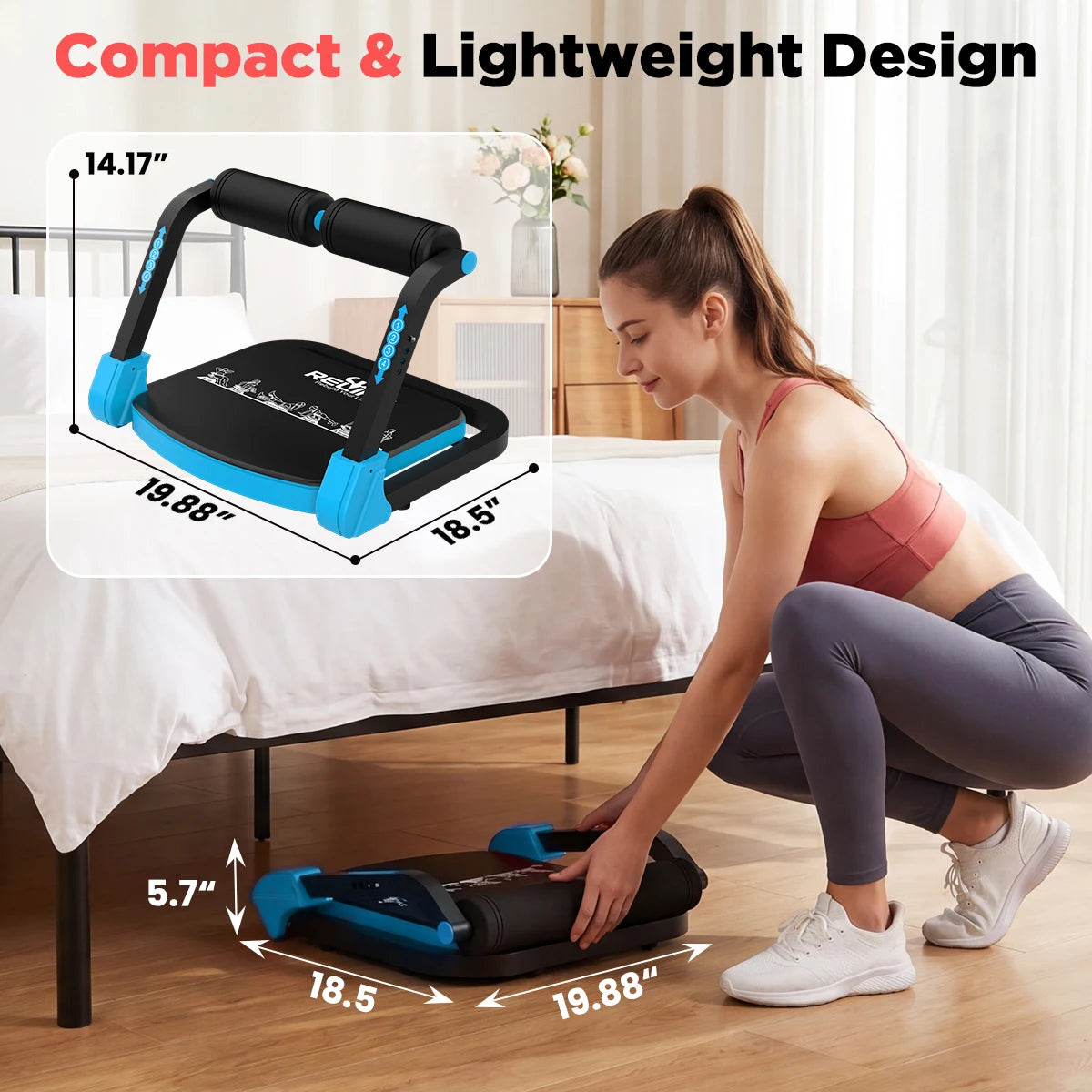 Adjustable Abdominal Core Trainer, Foldable Sit-Up Machine with Automatic Rebound for Home Workouts