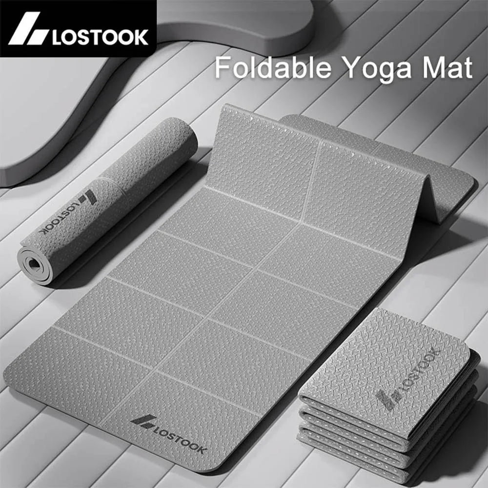 Foldable TPE Yoga Mat, 4mm Thick Portable Exercise Mat for Travel, Pilates, Fitness & Floor Exercises
