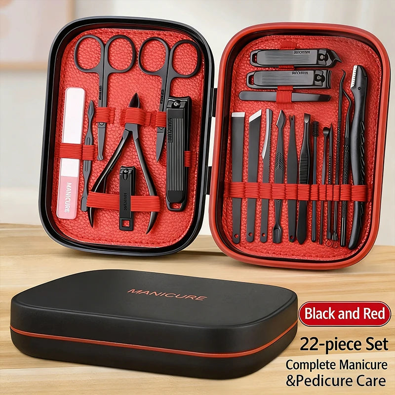 Stainless Steel Nail Clipper Set, 10-22PCS Manicure & Pedicure Tools with Portable Case - Bond Well Supplies