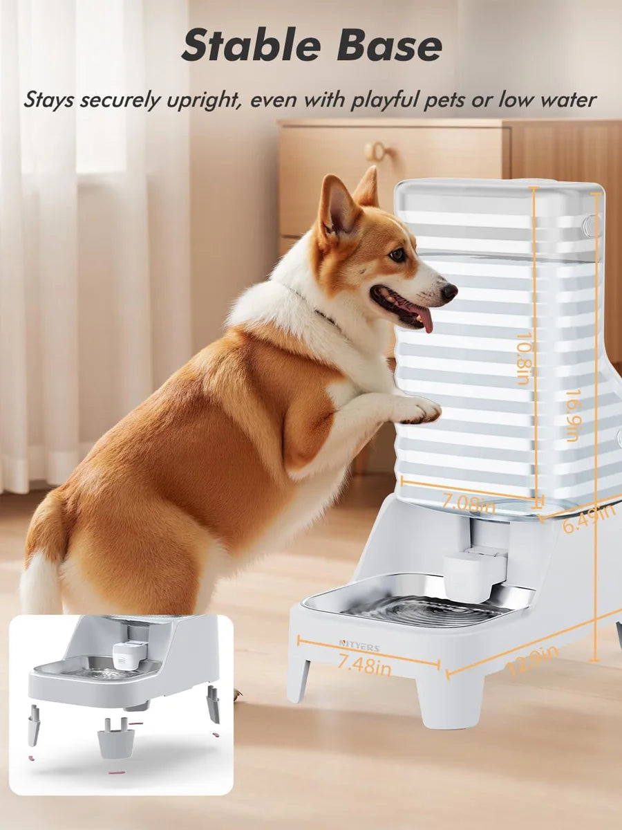 NITYERS Automatic Gravity Pet Water Dispenser, 6L Raised Water Bowl for Dogs & Cats with Stainless Steel Tray, No Power Required
